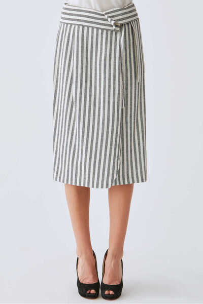 Roman Çizgi Desenli Uzun Etek Siyah-Beyaz Y1915032_0856