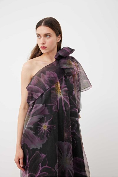 Roman Tek Omuz Desen Organze Maxı Elbise Standart Renk K2311325_089