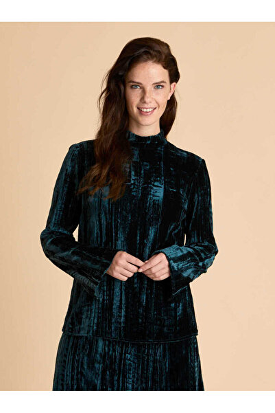 Roman %100 İpek Kol Detaylı Bluz Petrol K1913006_010