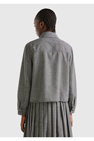 United Colors of Benetton Model alb-negru cu picior de găină - Cămașă cu glugă pentru femei