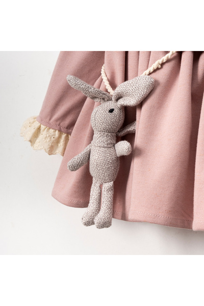 Cumino Fleur  Pudra Pembesi  Uzun Kollu Aksesuarlı Kız Çocuk Elbisesi 9-12-18-24 Ay