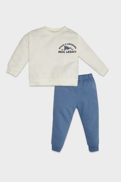 DeFacto 2-Piece Set for Baby Boy - Crew Neck Printed Sweatshirt and Elastic Waist Kogger Sweatpants