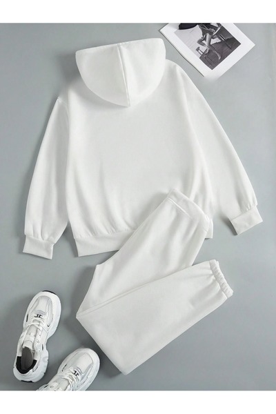 OVER HEAD Γυναικείο λευκό I Am Perfect εμπριμέ φούτερ Jogger Top Σετ