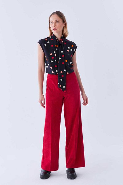 Roman Wide Leg Velvet Women's Trousers Red K2112034_006