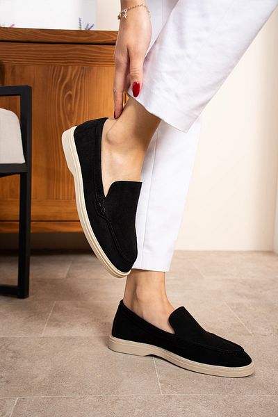 topukludünyası Most Stylish Flat Sole Black Loafer Women's Ballerinas