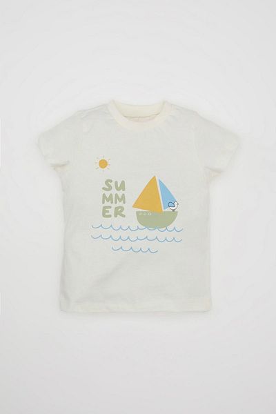 DeFacto Bedrucktes 3-teiliges Musselin-Set für Babys - Kurzarm-T-Shirt, Latzhose, Mütze C8822a524hs