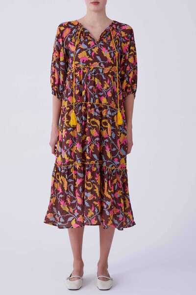 Roman İpli Desenli Uzun Elbise Standart Renk Y2169176_089