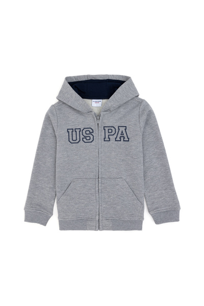 U.S. Polo Assn. Erkek Çocuk Fermuarlı Kapüşonlu Basic Gri Melanj Sweatshirt 5...