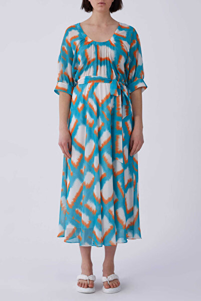 Roman U Yaka Floral Desen Günlük Elbise Standart Renk Y2111090_089