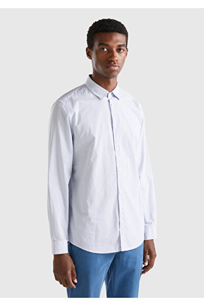 United Colors of Benetton Cămașă pentru bărbați, albastru praf, cu model 100%...