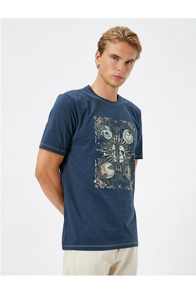 Koton Tricou imprimat cu craniu, cu mânecă scurtă, cu cusături