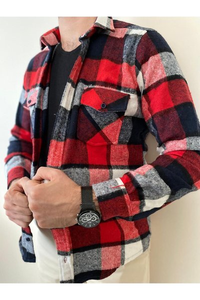 BENESSE Slim Fit Yakalı Kalın Kışlık Unisex Oduncu Gömleği