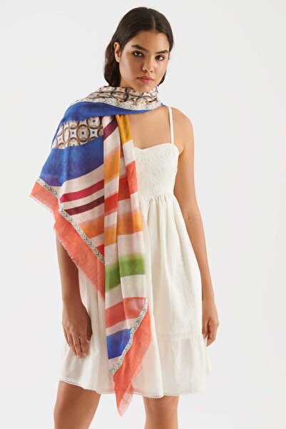 Roman Çok Renkli Desenli Kadın Şal Standart Renk Y2284101_089