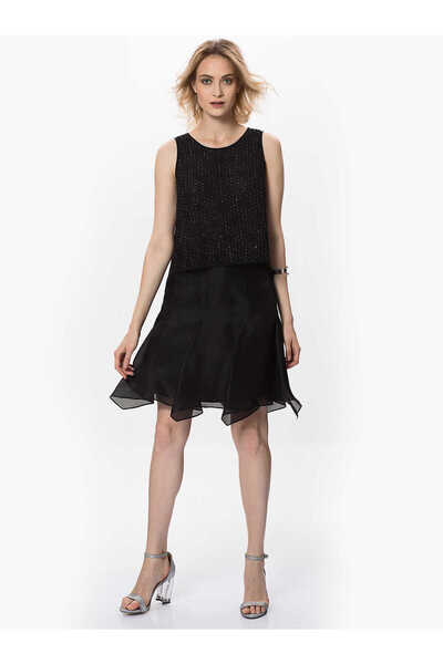 Roman Tül Detaylı Mini Etek Siyah Y9915002_001