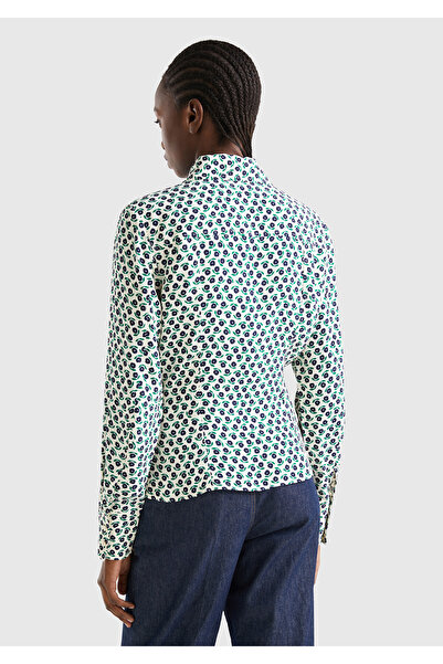 United Colors of Benetton Γυναικείο παχύρρευστο πουκάμισο Green Mix με λουλουδάτο σχέδιο