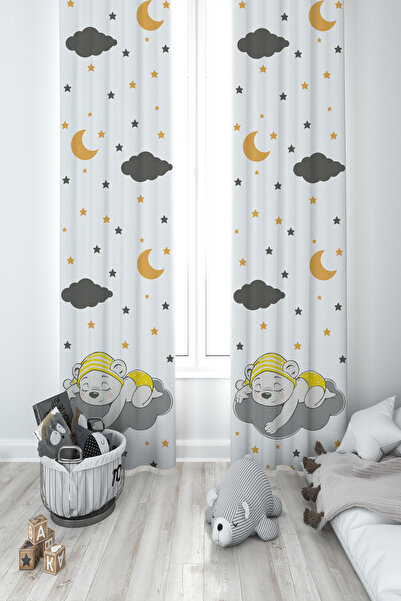 BAMBAŞKA MODA ДИТЯЧА КІМНАТА Милий сплячий ведмедик з малюнком 2-х крил штори...