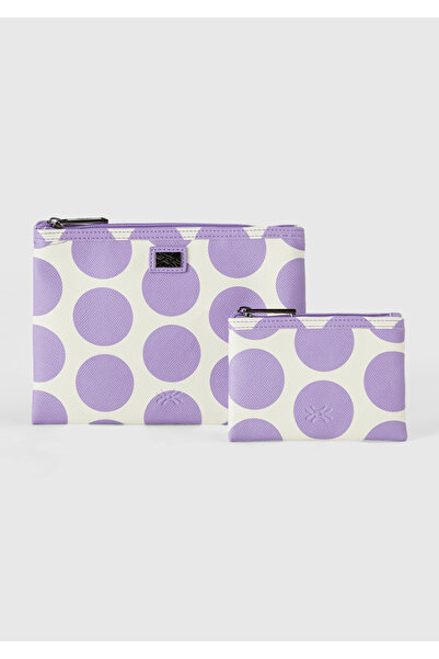 United Colors of Benetton حقيبة يد نسائية من الجلد الصناعي مكونة من قطعتين منقوشة باللون الأرجواني