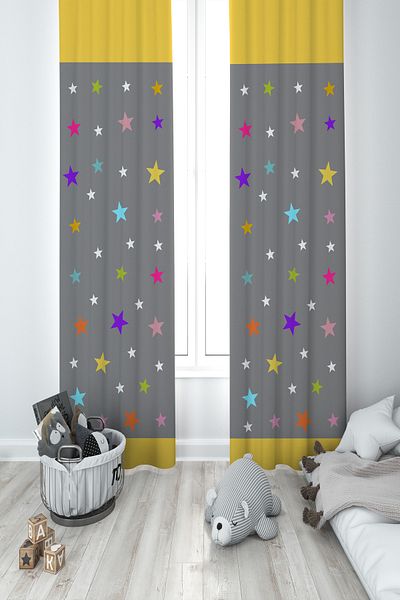 BAMBAŞKA MODA Baby and Children's Room Starry Hopscotch Pattern 2 Wings Background Curtain Ybp-8031