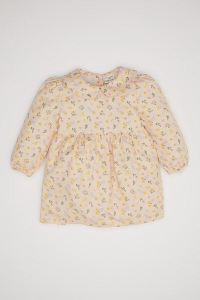 DeFacto Baby Girl Wide Collar Floral Print Long Sleeve Twill Dress D2557A524Au