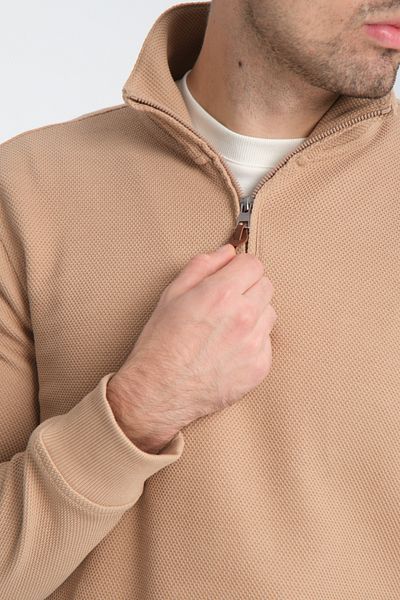 Frappoli Φούτερ Unisex Regular Fit Βαμβακερό κυψελωτό πλεκτό με μισό φερμουάρ με γιακά