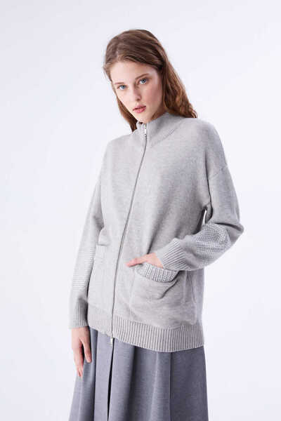 Roman Fermuar Detaylı Triko Hırka Taş K2279117_044