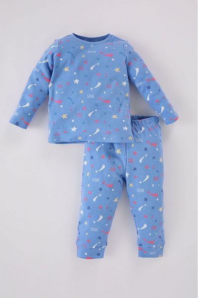DeFacto Baby-Mädchen-Pyjama-Set mit Sternenmuster – lange Ärmel, elastische Taille, lange Unterseite D8646A524AU