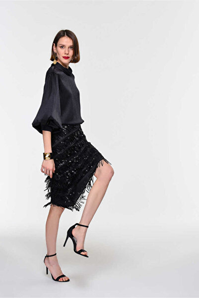 Roman Boncuk Detaylı Asimetrik Etek Siyah K1915046_001