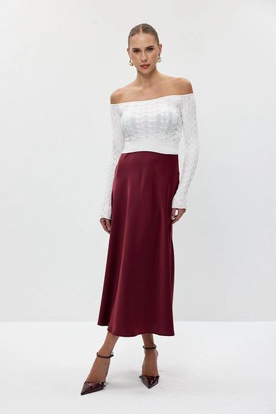 KOSHKA BUTİK Fusta din satin burgundy cu talie elastică, mucegai de lux