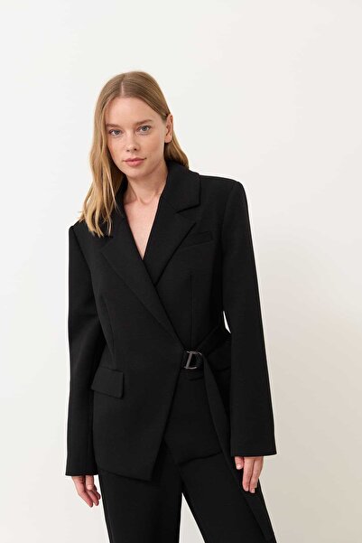 Roman Kemerli Kruvaze Örme Ceket Siyah K2426003_001