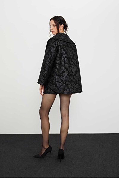 Roman Jakarlı Kısa Boy Kap Ceket Siyah K2416303_001