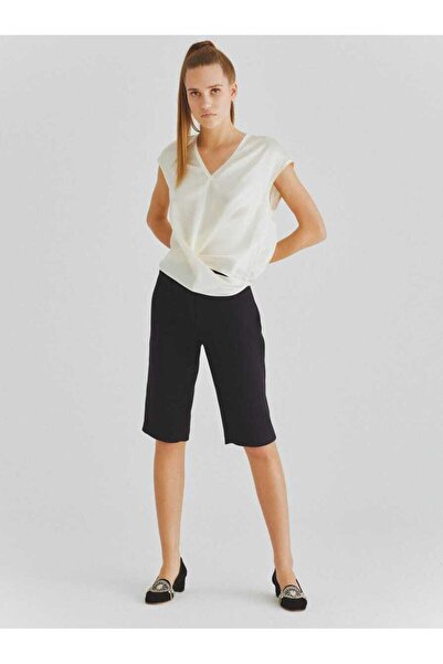 Roman %100 İpek V Yaka Bluz Kemik K2013208_019