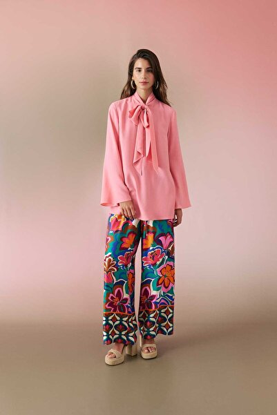 Roman Şal Yaka İspanyol Kol Krep Tunik Pembe Y2413310_038