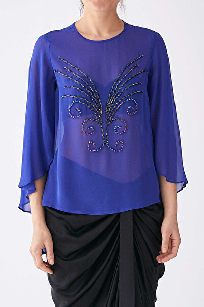 Roman Taş İşlemeli Transparan Bluz Mor K2013175_018