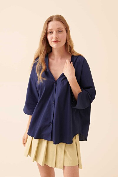 Roman Yakası Açık Gömlek Lacivert Y2313545_015