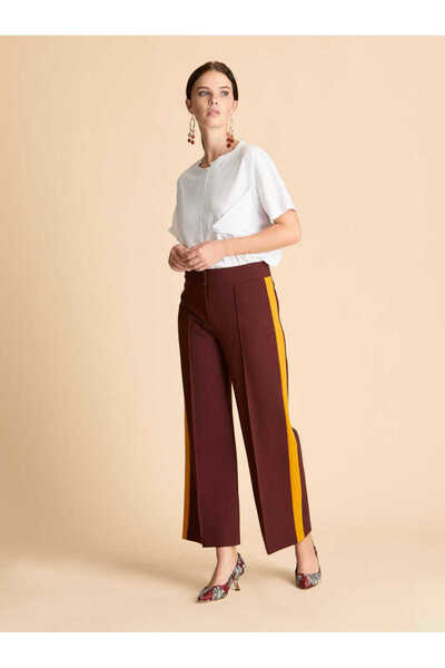 Roman Şerit Detaylı Kadın Pantolon Bordo K1912063_008
