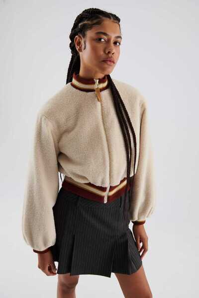 Roman Fermuarlı Peluş Mont Bej K2317508_024