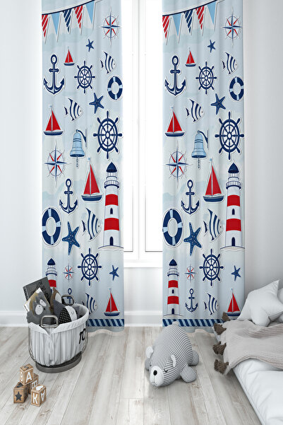 BAMBAŞKA MODA ДИТЯЧА ТА ДИТЯЧА КІМНАТА 2-крила штори з морським мотивом YBP-8183
