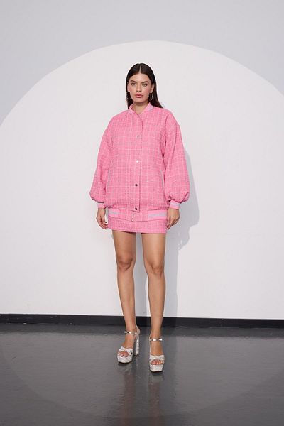 NOK İSTANBUL Pink Tweed Royale Glitter Bomber Jacket