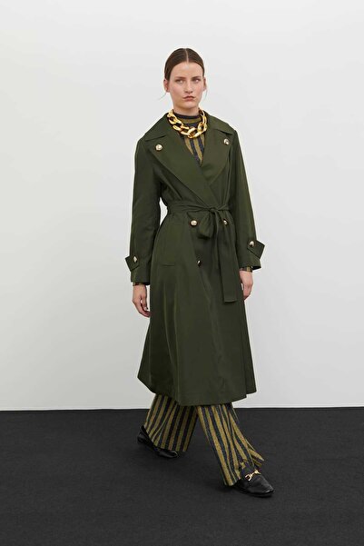 Roman Kruvaze Gold Düğmeli Trençkot Haki K2418302_023
