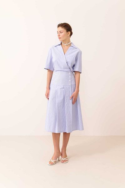 Roman Standard Color Midi Dress - Collared, Short Sleeve Y2311034_089