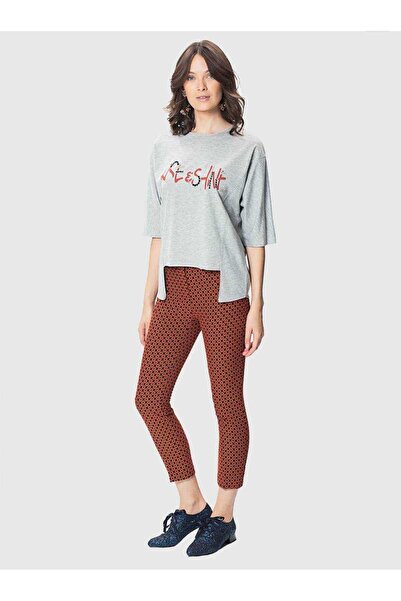 Roman Çiçek Desenli Kısa Paça Kadın Pantolon Orginal K1812083_050