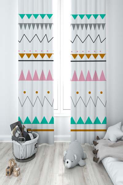 BAMBAŞKA MODA ДИТЯЧА ТА ДИТЯЧА КІМНАТА 2-крила штора з зигзагоподібним візеру...
