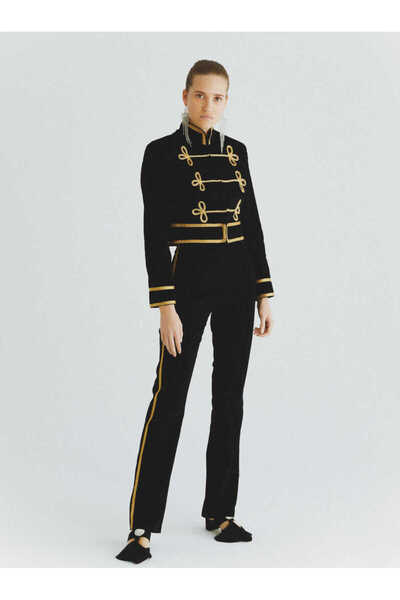 Roman Yandan Şeritli Kadın Pantolon Siyah K2012091_001