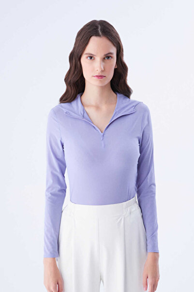 Roman Fermuar Ve Kapüşon Detaylı Bluz Lila K2113070_017
