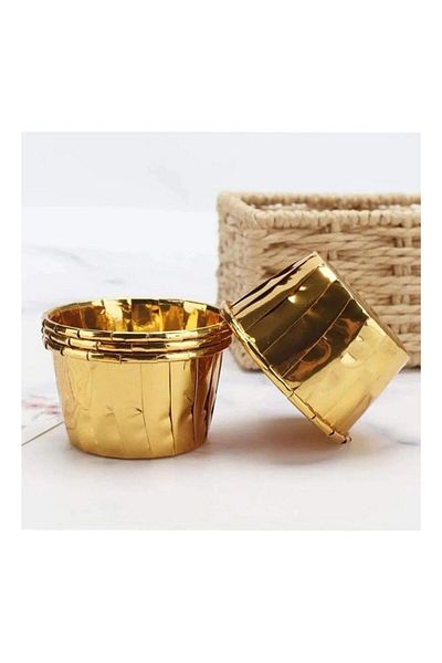 EFE PASTACILIK Gold Gold Yellow Shiny Metallized 25 Pack Muffin Cupcake Cake Capsules