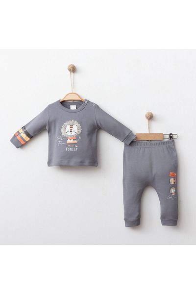 Gümüş Baby Kids 2'S? Baby Suit Li?On Printed Cuff? Combed 100% Cotton Fabric