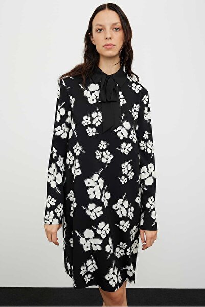 Roman Empirme Desen Fularlı Uzun Kol Elbise Standart Renk K2311062_089