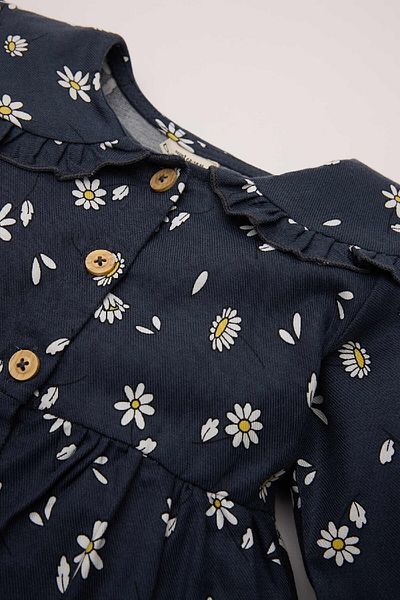 DeFacto Long Sleeve Floral Print Ruffle Collar Baby Girl Twill Dress D5633A524Wn