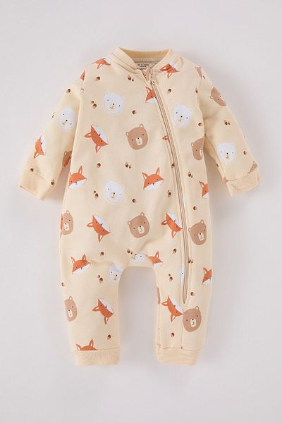 DeFacto Baby Boy Newborn Animal Print Zipped Long Sleeve Jumpsuit D6023A524Wn