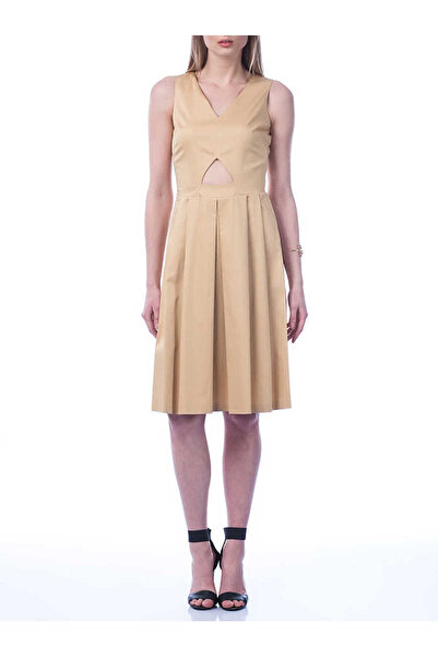Roman Midi Boy Askılı Elbise Bej Y1511290_024
